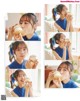 A collage of photos of a girl eating ice cream.